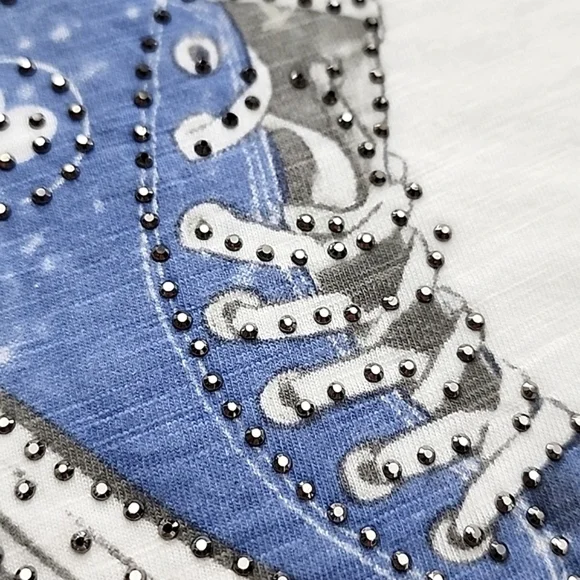 For The Republic Women's White Tee Shirt High Top Blue Rhinestone Sneaker Size S - Picture 10 of 15